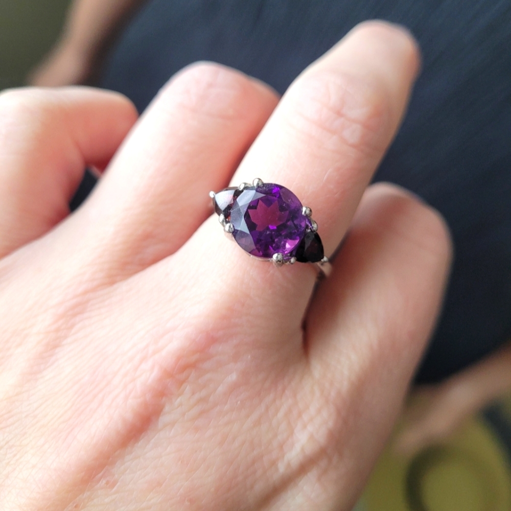 Authentic Amethyst & Garnet Sterling Silver Ring